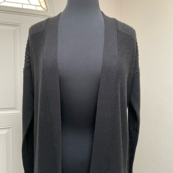 Rebecca Taylor Black Cashmere Wool Blend Fringe Open Front Knit Cardigan - Picture 3 of 12